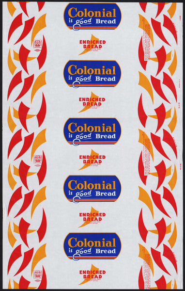 Vintage bread wrapper COLONIAL dated 1958 Rockford Illinois unused new old stock