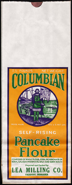 Vintage bag COLUMBIAN PANCAKE FLOUR Lea Milling Fairbury Nebraska Columbus pictured