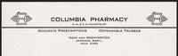 Vintage letterhead COLUMBIA PHARMACY Duerfeldt Prescriptions Spokane Washington