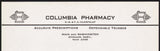 Vintage letterhead COLUMBIA PHARMACY Duerfeldt Prescriptions Spokane Washington