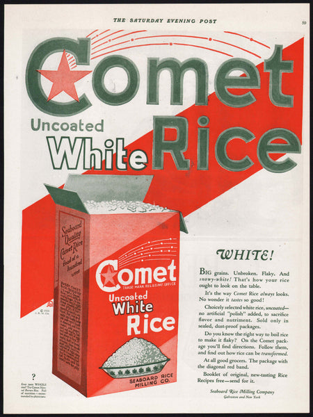 Vintage magazine ad COMET WHITE RICE from 1921 Seaboard Rice Milling box picture