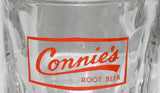 Vintage glass mug CONNIES ROOT BEER medium size orange logo n-mint+ condition