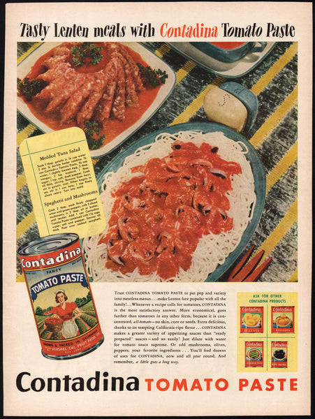Vintage magazine ad CONTADINA TOMATO PASTE 1948 recipes and products pictured