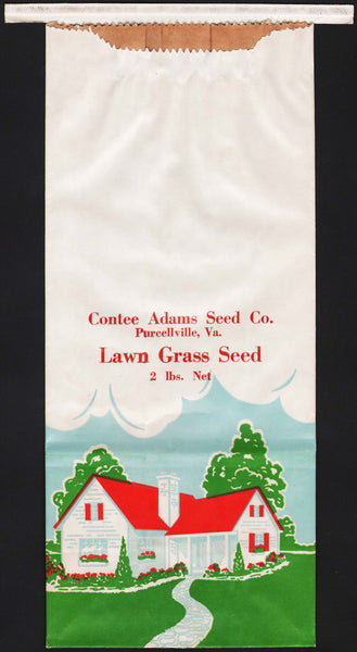 Vintage bag CONTEE ADAMS SEED CO Lawn Grass Seed house pictured Purcellville Virginia