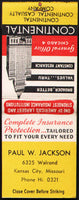 Vintage full matchbook CONTINENTAL CASUALTY Paul W Jackson Kansas City Missouri