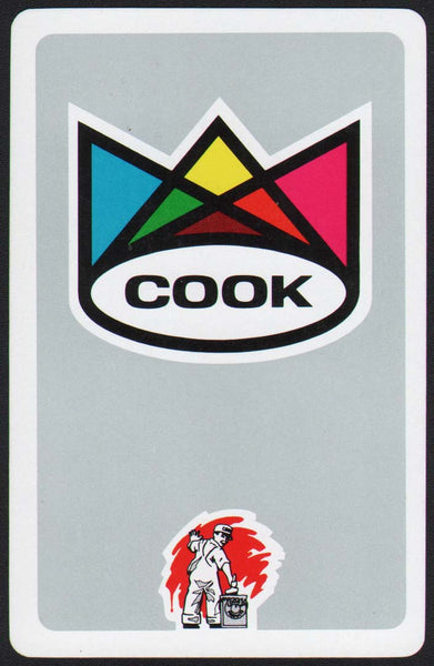Vintage playing card COOK paint grey background rainbow crown and boy painting