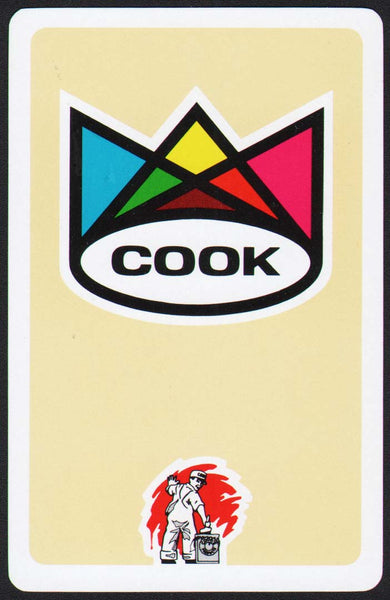 Vintage playing card COOK paint yellow background rainbow crown and boy painting