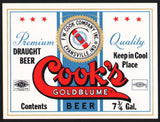 Vintage label COOKS GOLDBLUME BEER Evansville Indiana new old stock n-mint+