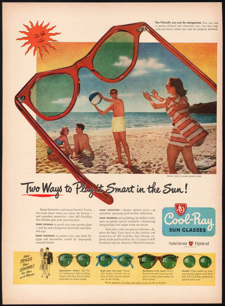 Vintage magazine ad COOL RAY sunglasses 1949 American Optical Co beach scene