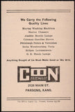 Vintage receipt COON HARDWARE Hardware Paints Glass Parsons Kansas 1940s n-mint
