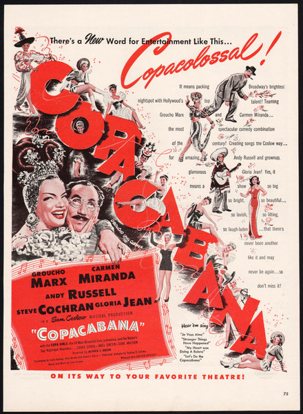 Vintage magazine ad COPACABANA movie from 1947 Groucho Marx and Carmen Miranda