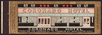 Vintage matchbook cover CORONADO HOTEL full length entrance pictured Worcester Mass