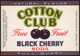 Vintage soda pop bottle label COTTON CLUB BLACK CHERRY Cleveland Ohio unused