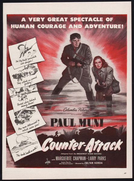 Vintage magazine ad COUNTER ATTACK movie from 1945 Paul Muni Marguerite Chapman