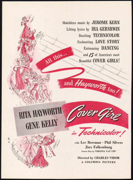 Vintage magazine ad COVER GIRL movie 1944 starring Rita Hayworth Gene Kelly 2 page