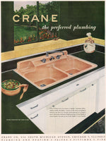 Vintage magazine ad CRANE PLUMBING 1951 picturing F Porter art of kitchen sink