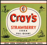 Vintage soda pop bottle label CRAYS STRAWBERRY sports pics Holyoke MA n-mint+