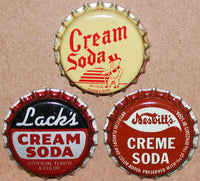 Vintage soda pop bottle caps CREAM FLAVORS Lot of 6 different new old stock