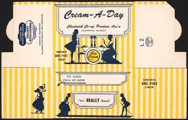 Vintage box CREAM A DAY Ice Cream dated 1932 Chadwick Coop Illinois unused n-mint