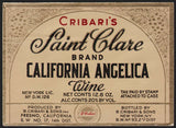 Vintage label CRIBARIS California Angelica Wine 12.8oz Tax Paid Stamp Fresno CA