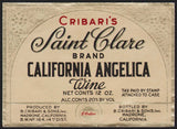 Vintage label CRIBARIS California Angelica Wine 12oz Tax Paid Stamp Madrone CA
