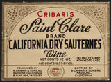 Vintage label CRIBARIS California Sauternes Wine Tax Paid by Stamp Madrone CA