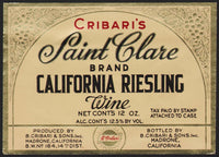 Vintage label CRIBARIS California Riesling Wine Tax Paid by Stamp Madrone CA