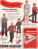 Vintage magazine ad CROWN HEADLIGHT overalls from 1951 Marine Corps knife offer