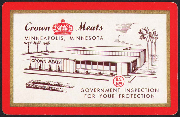 Vintage playing card CROWN MEATS picturing their building Minneapolis Minnesota