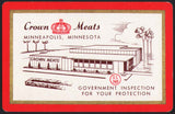 Vintage playing card CROWN MEATS picturing their building Minneapolis Minnesota