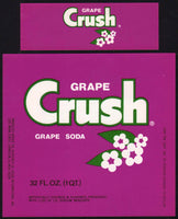 Vintage soda pop bottle label CRUSH GRAPE 32oz size Superior Gary Indiana n-mint+