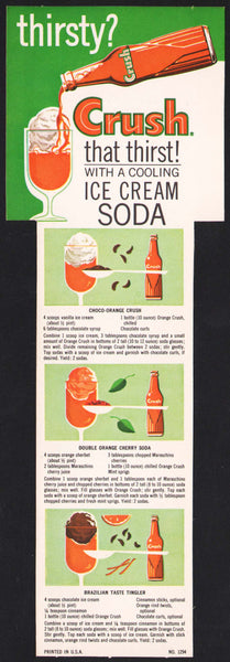 Vintage carton stuffer CRUSH Ice Cream Soda orange bottle pictured unused n-mint+