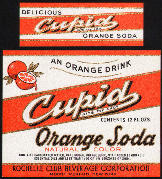 Vintage soda pop bottle label CUPID ORANGE Mount Vernon New York new old stock