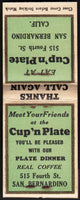 Vintage full matchbook CUP 'N PLATE restaurant San Bernardino Calif Star Match