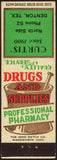 Vintage matchbook cover CURTIS Drugs Pharmacy mortal and pestle pictured Denton Texas