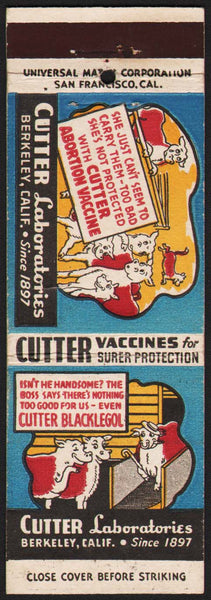 Vintage matchbook cover CUTTER LABORATORIES cow Vaccines Berkeley California