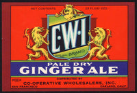 Vintage soda pop bottle label C W I GINGER ALE Oakland California new old stock