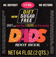 Vintage soda pop bottle label DADS DIET ROOT BEER 64oz half gallon unused n-mint+