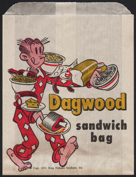 Vintage bag DAGWOOD SANDWICH BAG dated 1952 King Features Syndicate unused n-mint