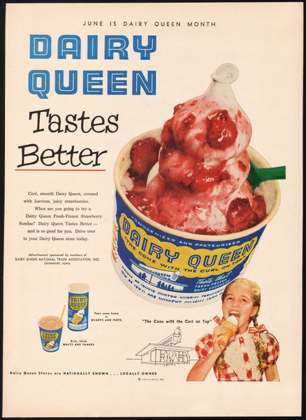 Vintage magazine ad DAIRY QUEEN 1953 strawberry sundae pictured girl with cone