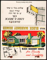 Vintage full matchbook DAKOTA LIME and BRICK house pictured Rapid City South Dakota