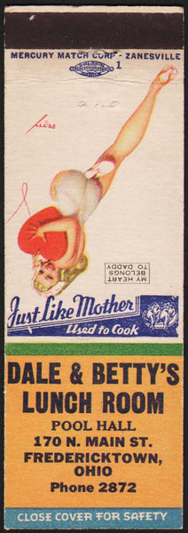 Vintage matchbook cover DALE and BETTYS LUNCH ROOM Petty girlie Fredericktown OH