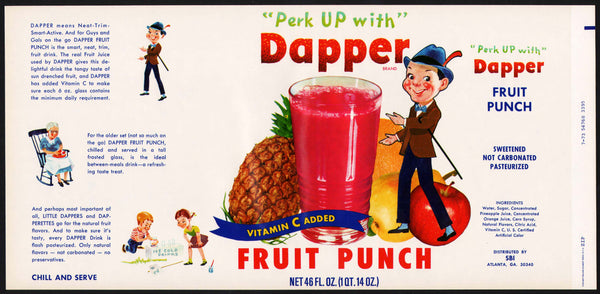 Vintage label DAPPER FRUIT PUNCH cartoon people SBI Atlanta GA unused n-mint+