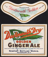 Vintage soda pop bottle label DARTMOUTH DRY GOLDEN GINGER ALE Newport NH unused