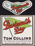 Vintage soda pop bottle label DARTMOUTH DRY TOM COLLINS Newport NH new old stock