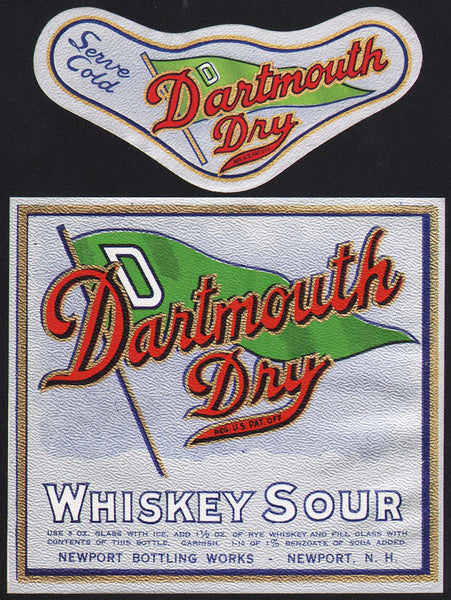 Vintage soda pop bottle label DARTMOUTH DRY Whiskey Sour Newport NH unused n-mint