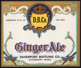 Vintage soda pop bottle label D B CO Pale Dry Ginger Ale Davenport Washington