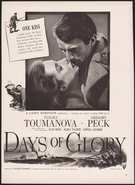 Vintage magazine ad DAYS OF GLORY movie from 1944 Tamara Toumanova Gregory Peck