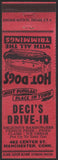 Vintage matchbook cover DECIS DRIVE IN Hot Dog pictured Manchester Connecticut