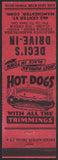 Vintage matchbook cover DECIS DRIVE IN Hot Dog pictured Manchester Connecticut